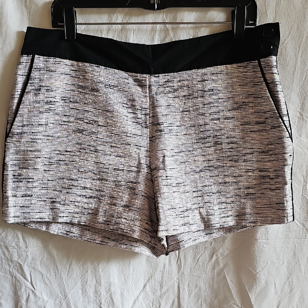 LOFT Black-Trim Heathered Gray Knit Bermuda Shorts